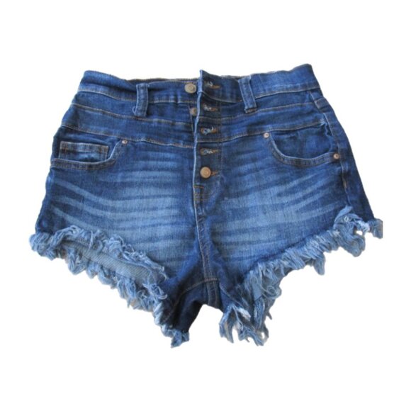 No Bo Button Fly High Rise Jean Shorts Womens Size 5 Blue Denim Cutoff Juniors‎ - Picture 1 of 4